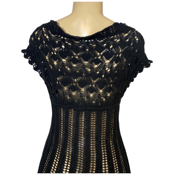 Y2K EST 1994 Old Navy Black Crochet Cover Up Dress V-Neck Size Medium - Picture 7 of 8